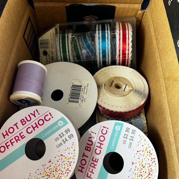 Mixed Craft Ribbon & Sewing Supplies Box 18" X 6" X 5" Celebrate It Dritz And - Picture 2 of 5